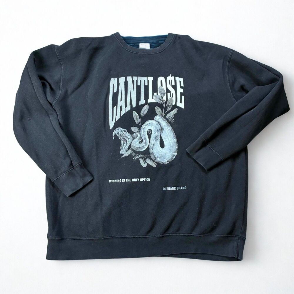Outrank Brand Sweatshirt Mens 2XL Black Cant Lose Snake Graphic Streetwear